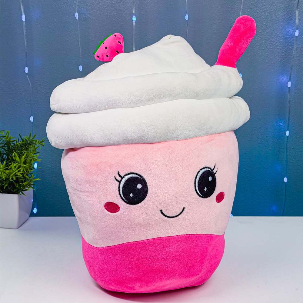 14" Toy Box Strawberry Milkshake Plush Pink Whipped Cream Dessert Stuffed Animal